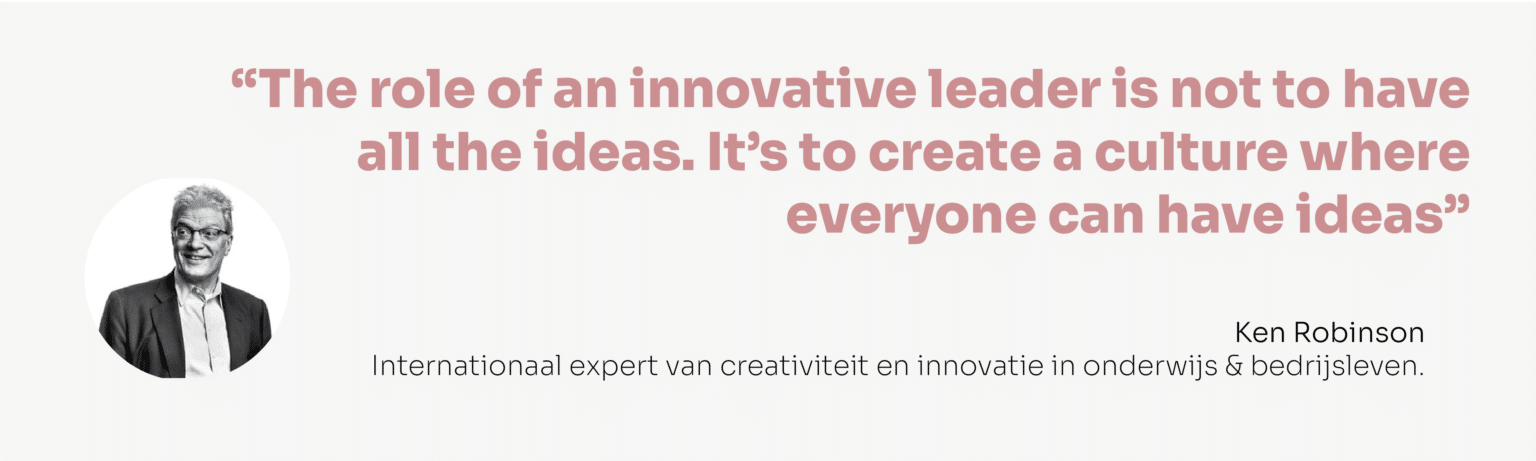 Quote Ken Robinson: "The role of an innovative leader is not to have all the ideas. It's to create a culture where everyone can have ideas"
