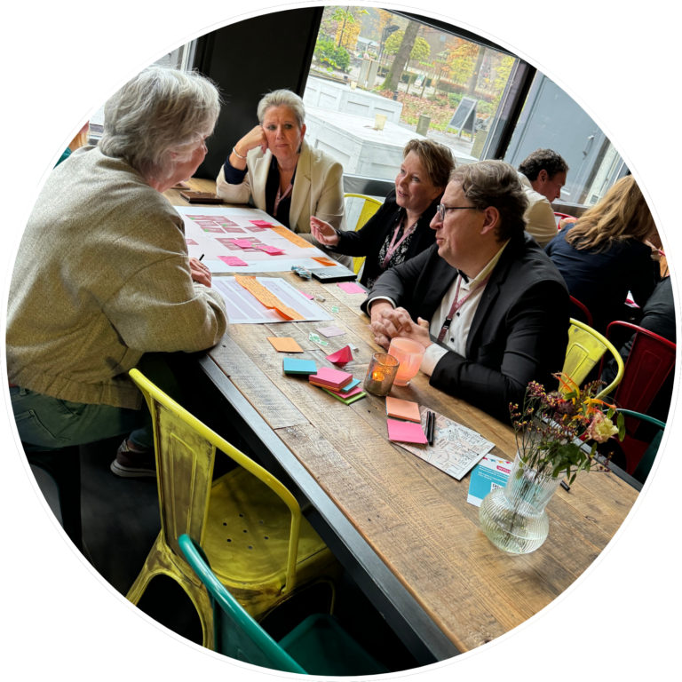 Groep deelnemers in dialoog over aannames tijdens de workshop van idee naar experiment door BRIL innovatie